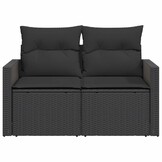 vidaXL Tuinbank met kussens 2-zits zwart poly rattan