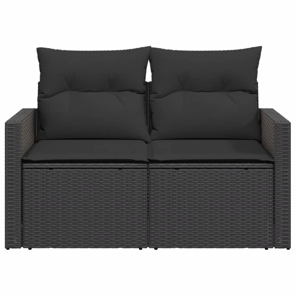 vidaXL Tuinbank met kussens 2-zits zwart poly rattan