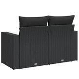 vidaXL Tuinbank met kussens 2-zits zwart poly rattan