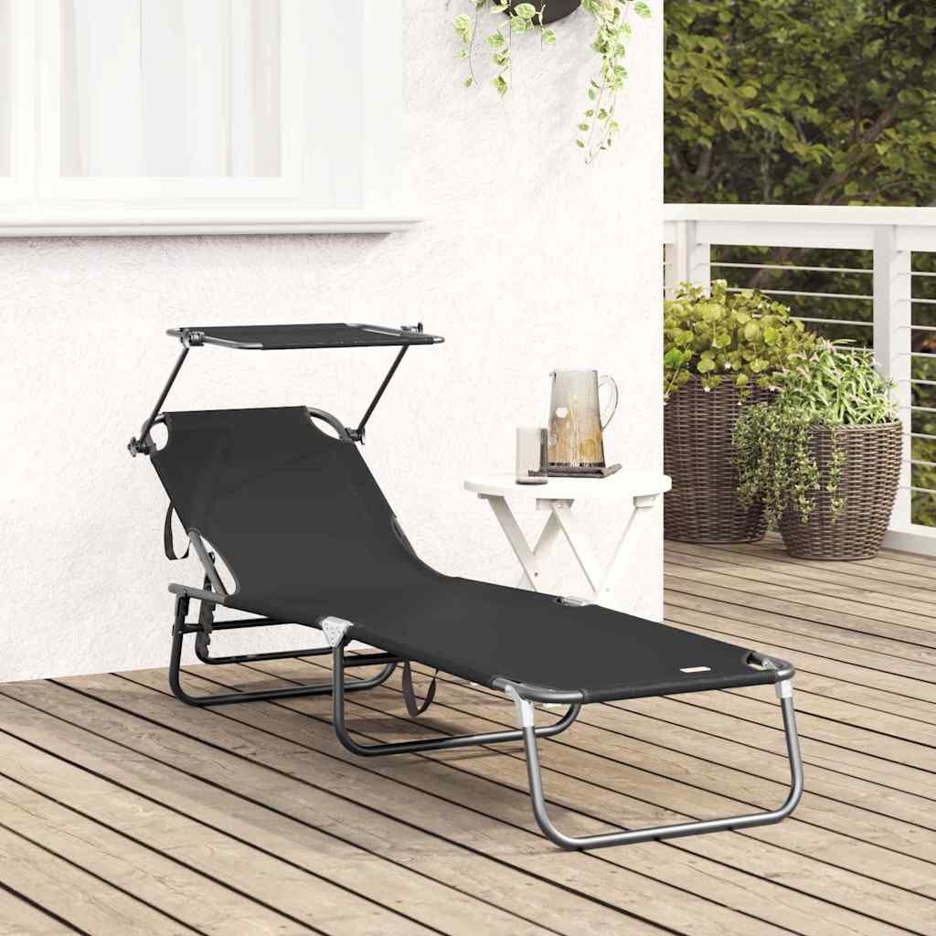 vidaXL Opvouwbare zonnebed Zwart 190 x 57 x 81 cm oxford