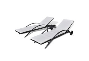 Luxe Ligbedden met Tafel Poly Rattan Zwart - 35% Korting