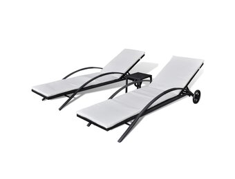 vidaXL Ligbedden met tafel poly rattan zwart
