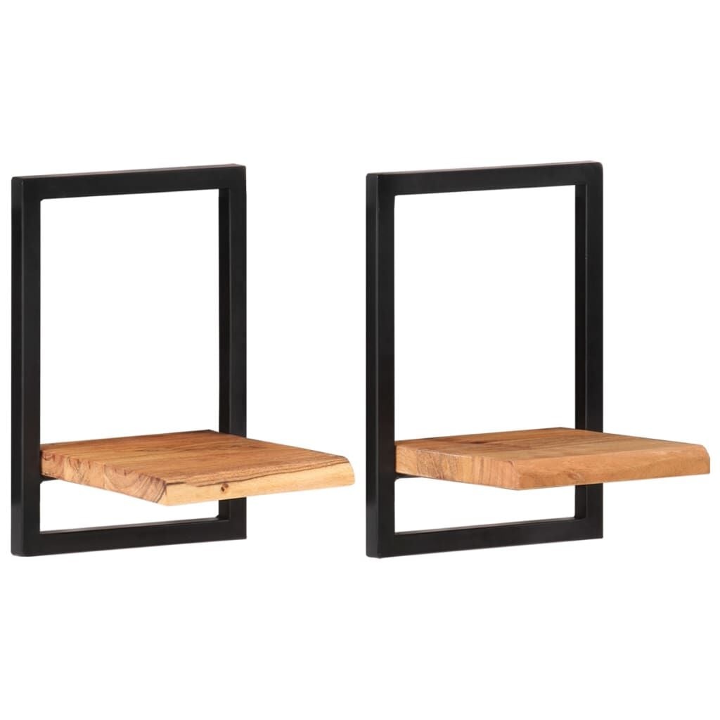 vidaXL Wandschappen 2 st 25x25x35 cm massief acaciahout en staal
