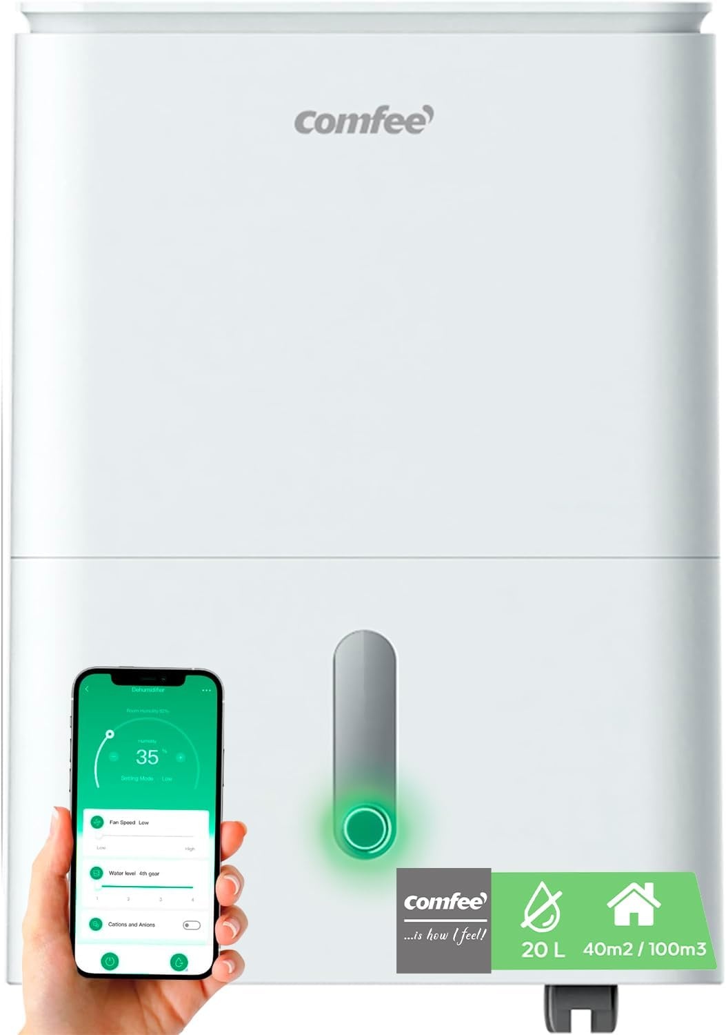 COMFEE Easy Dry Luchtontvochtiger 20L per dag - Wit - 40 m²