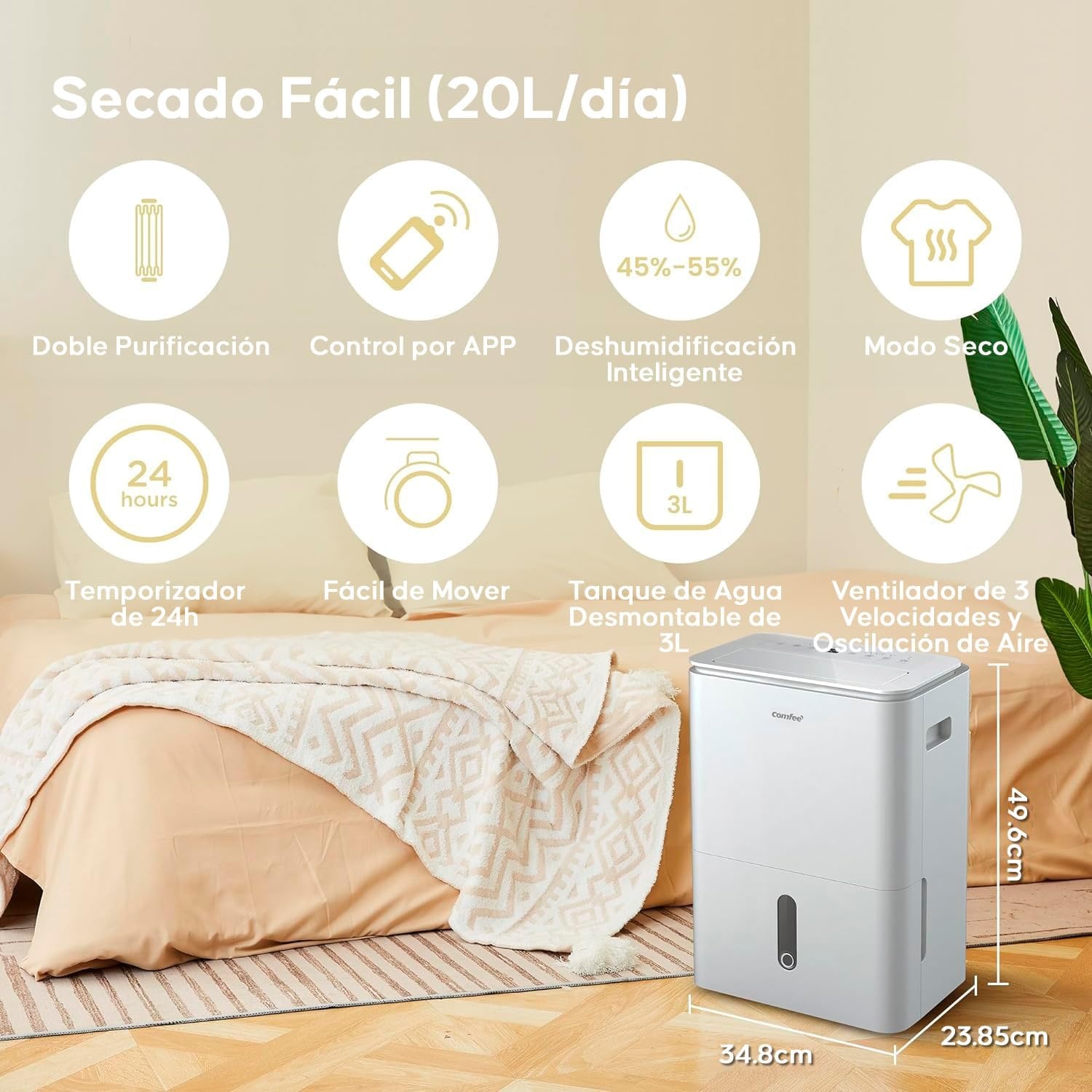 COMFEE Easy Dry Luchtontvochtiger 20L per dag - Wit - 40 m²
