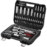 TEENO 108 Stuk 1/4 "& 1/2" Drive Socket Set met Bits Set, 72 Quick Release Ratelsleutel, Chroom Vanadium, Satijn Matte, CR-V Mechanic Tool Set voor Auto FietsReparatie & DlY