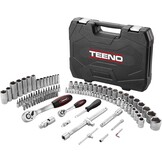 TEENO 108 Stuk 1/4 "& 1/2" Drive Socket Set met Bits Set, 72 Quick Release Ratelsleutel, Chroom Vanadium, Satijn Matte, CR-V Mechanic Tool Set voor Auto FietsReparatie & DlY
