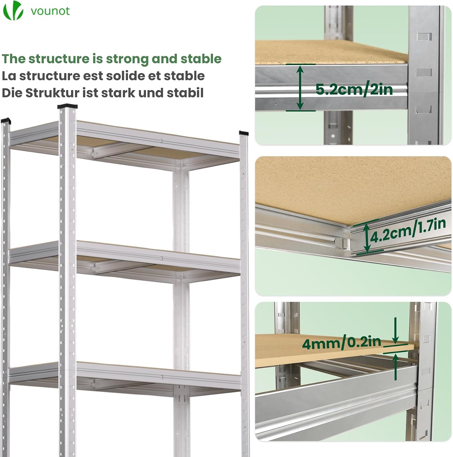VOUNOT Set van 2 metalen rekken voor garage, 70 x 30 x 150 cm, zware rekken met 5 planken, capaciteit 875 kg, voor werkplaats, magazijn, kantoor