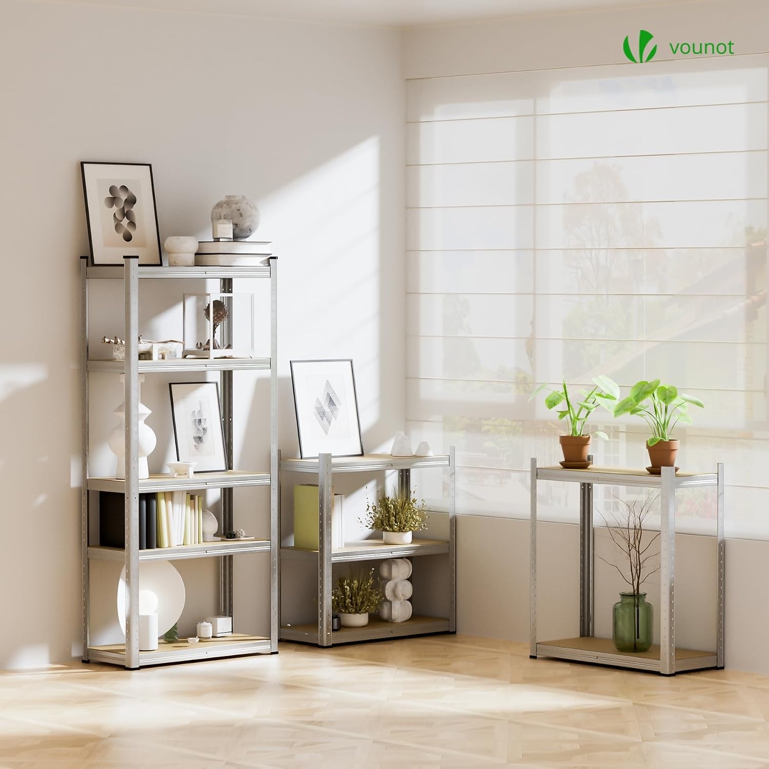 VOUNOT Set van 2 metalen rekken voor garage, 70 x 30 x 150 cm, zware rekken met 5 planken, capaciteit 875 kg, voor werkplaats, magazijn, kantoor