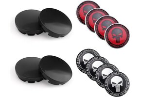 Naafdoppen 56 mm ABS (Set van 4) met 8 stickers - Zwart/Zilver