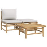 vidaXL 3-delige Loungeset met kussens bamboe lichtgrijs