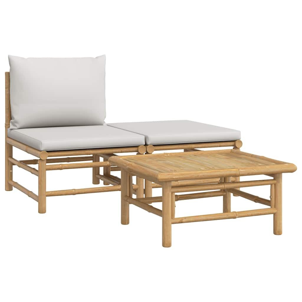 vidaXL 3-delige Loungeset met kussens bamboe lichtgrijs