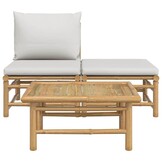 vidaXL 3-delige Loungeset met kussens bamboe lichtgrijs
