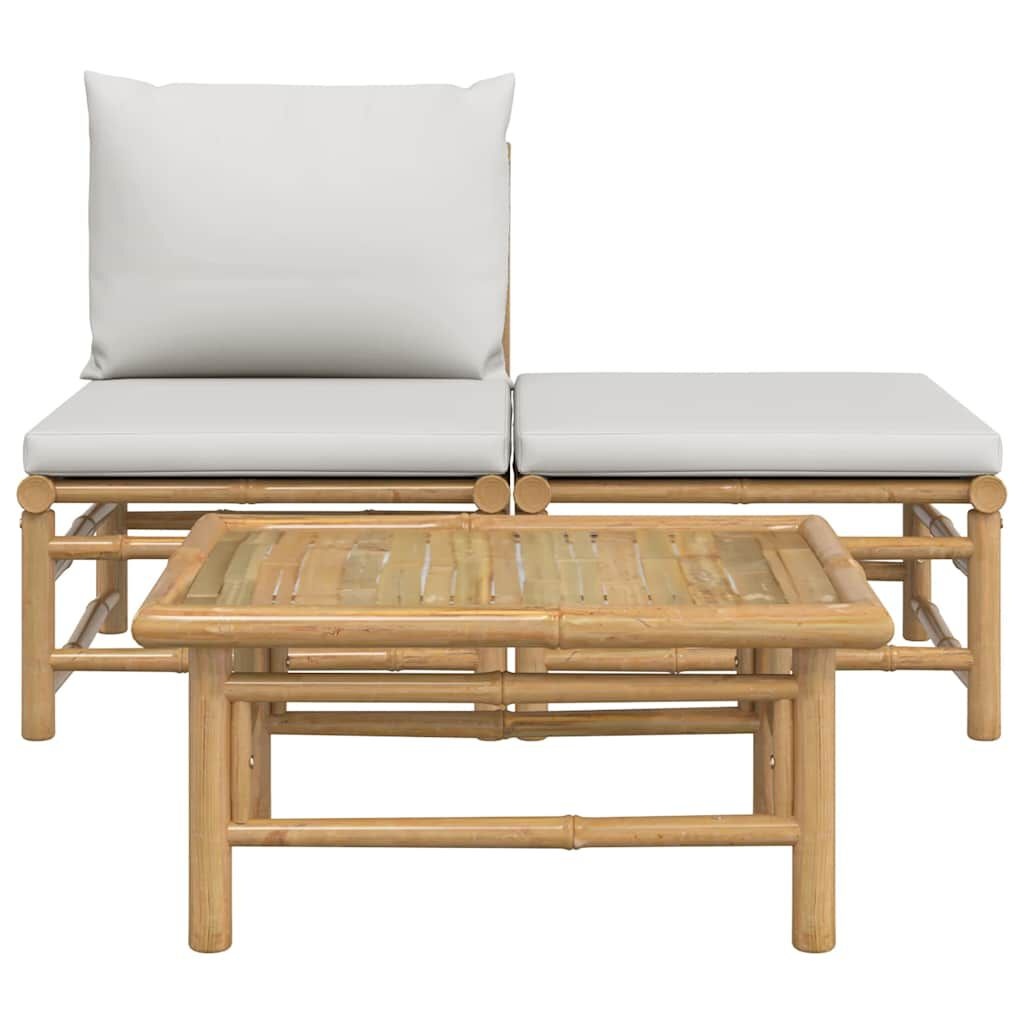 vidaXL 3-delige Loungeset met kussens bamboe lichtgrijs