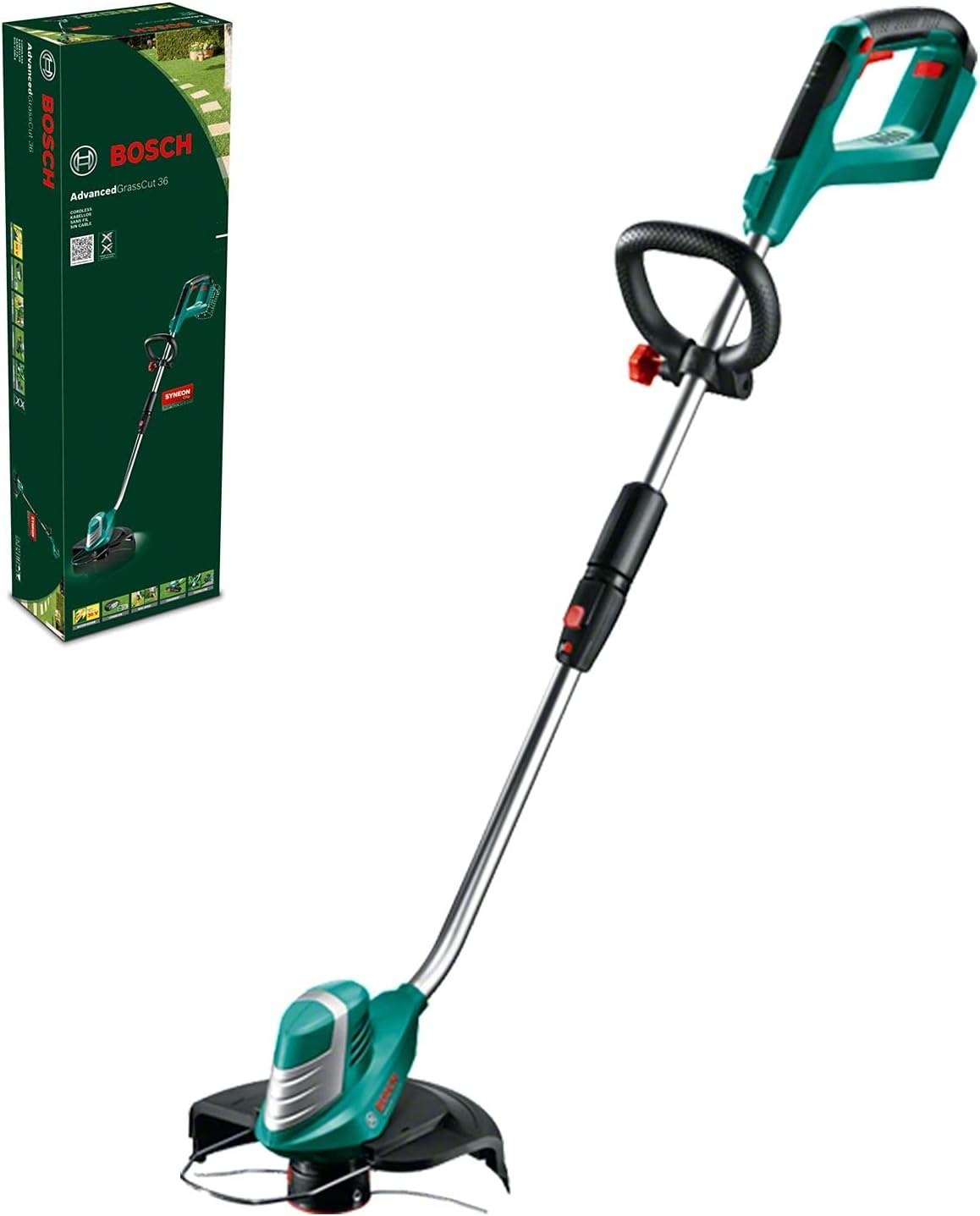 Bosch Home and Garden GrassCut 36 Accu-grastrimmer, oplader, draadspoel, karton, 36 V, 2,0 Ah, 30 cm maaicirkeldiameter zonder accu, Groen - Maat 36V | Zonder accu