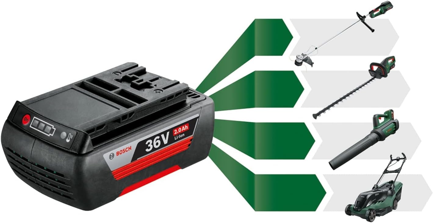 Bosch Home and Garden GrassCut 36 Accu-grastrimmer, oplader, draadspoel, karton, 36 V, 2,0 Ah, 30 cm maaicirkeldiameter zonder accu, Groen - Maat 36V | Zonder accu