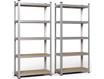 VOUNOT Set van 2 metalen rekken voor garage, 70 x 30 x 150 cm, zware rekken met 5 planken, capaciteit 875 kg, voor werkplaats, magazijn, kantoor