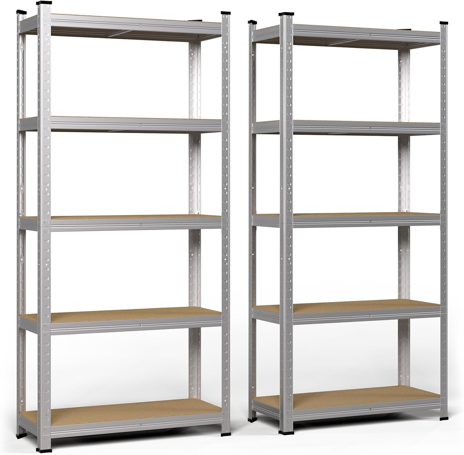 VOUNOT Set van 2 metalen rekken voor garage, 70 x 30 x 150 cm, zware rekken met 5 planken, capaciteit 875 kg, voor werkplaats, magazijn, kantoor