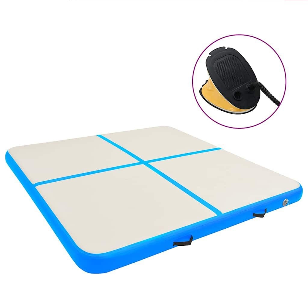 vidaXL Gymnastiekmat met pomp opblaasbaar 200x200x10 cm PVC blauw