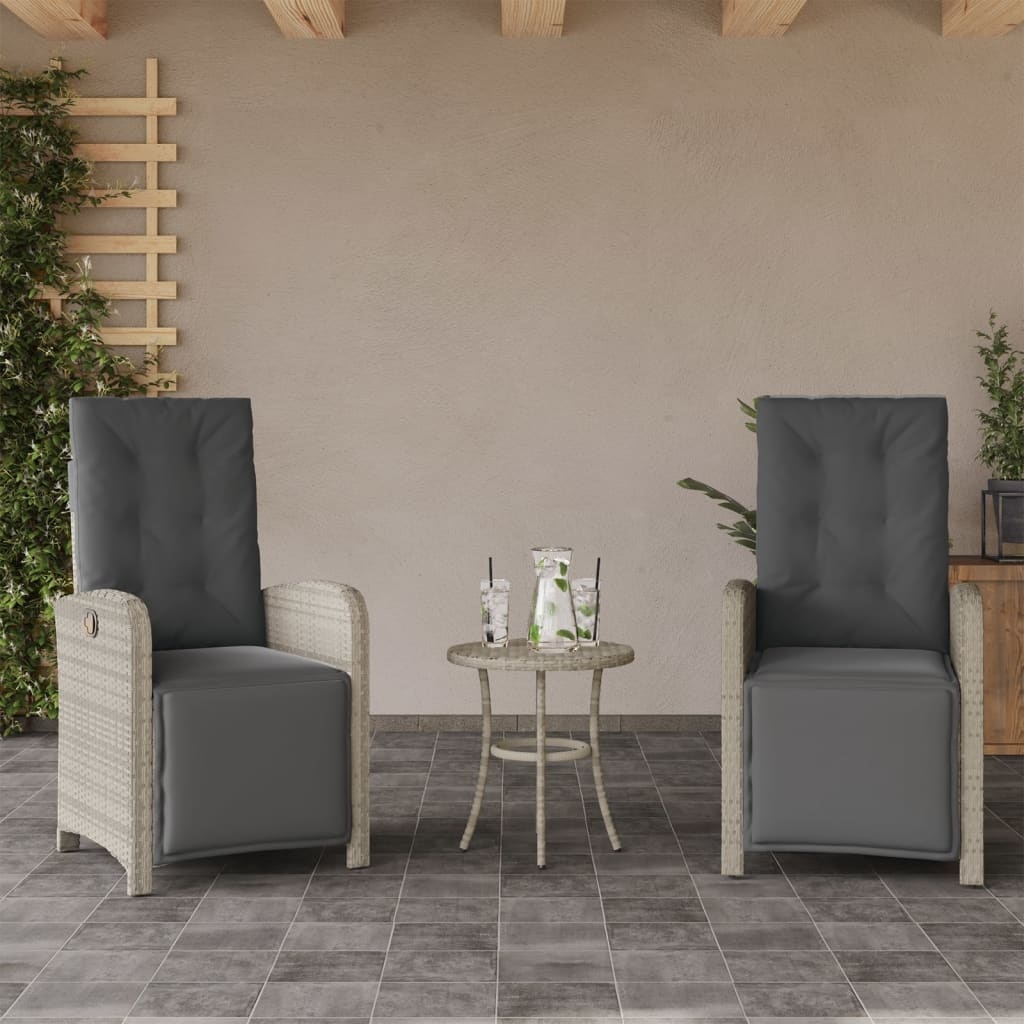 vidaXL Tuinstoelen 2 st verstelbaar voetensteun poly rattan lichtgrijs