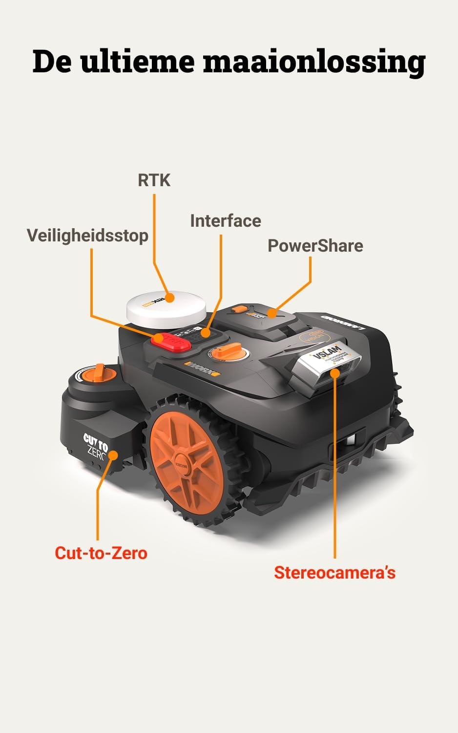 Worx Landroid Vision Cloud WR306E 2WD Robotmaaier voor 600m² - Zwart