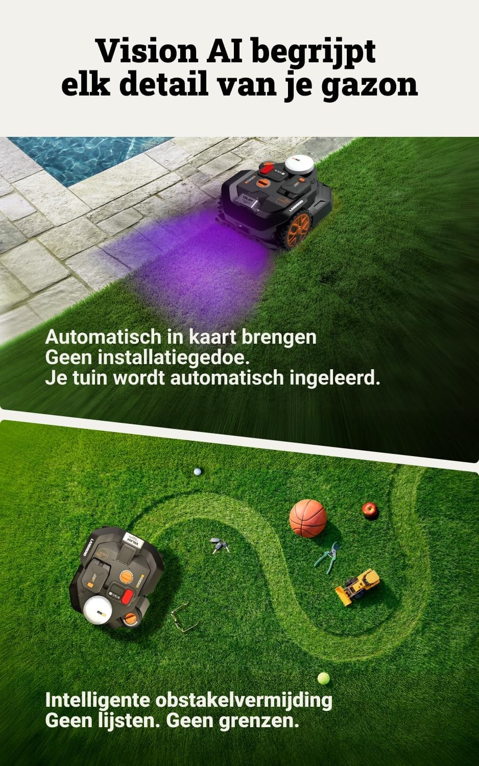 Worx Landroid Vision Cloud WR306E 2WD Robotmaaier voor 600m² - Zwart