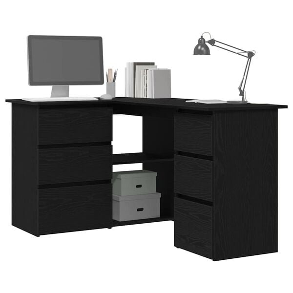 vidaXL Bureau met lade Zwart Eiken 145 x 100 x 76 cm Bewerkt hout