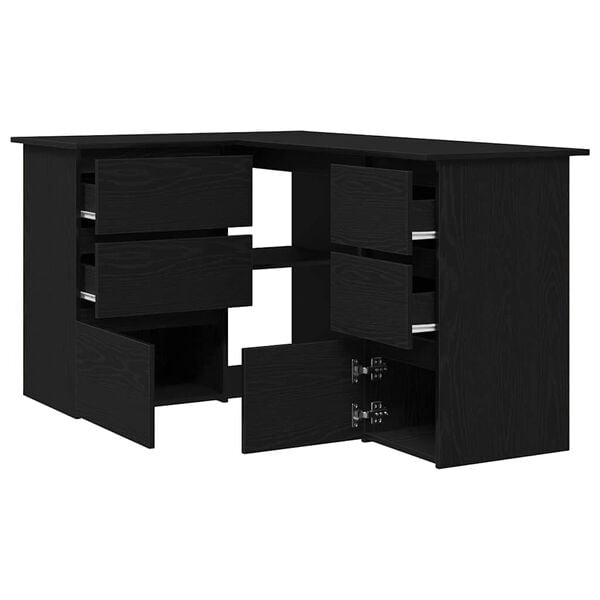 vidaXL Bureau met lade Zwart Eiken 145 x 100 x 76 cm Bewerkt hout