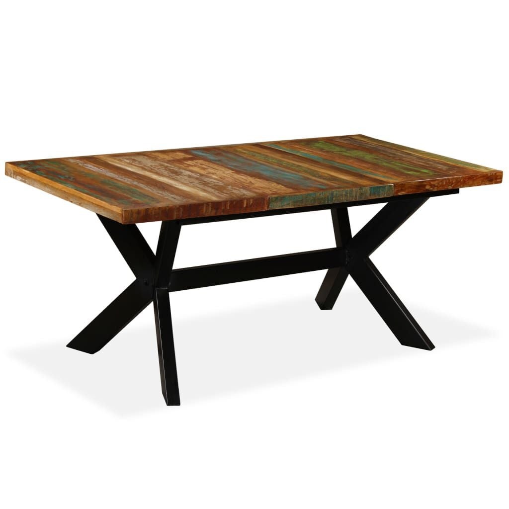 vidaXL Eettafel 180 cm massief gerecycled hout en stalen kruis