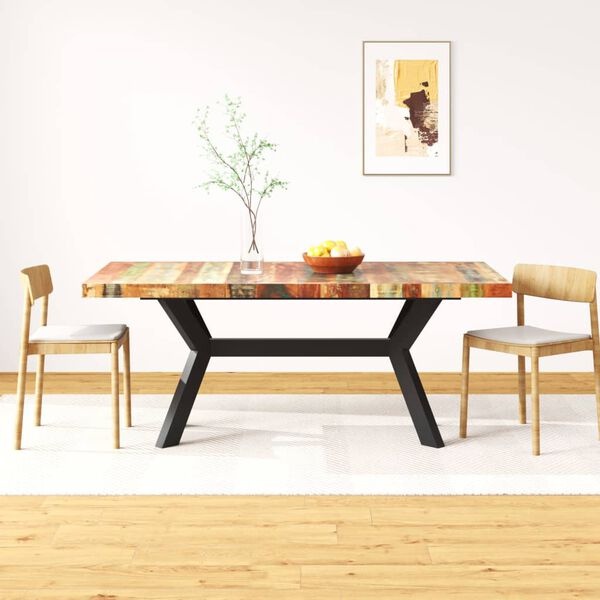 vidaXL Eettafel 180 cm massief gerecycled hout en stalen kruis