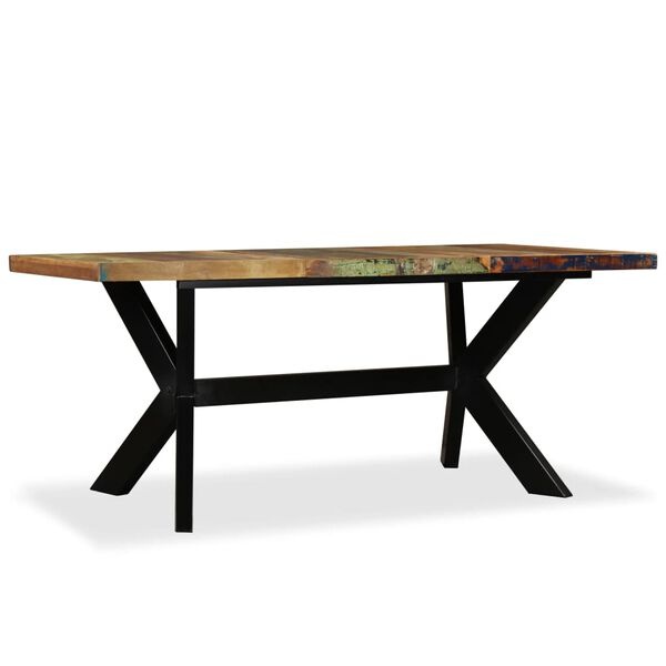 vidaXL Eettafel 180 cm massief gerecycled hout en stalen kruis