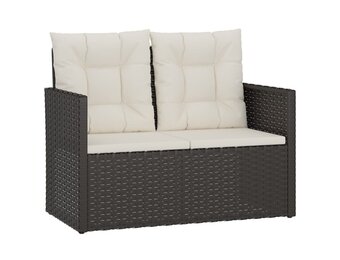 Tuinbank met Kussens - Poly Rattan Zwart - 34% Korting