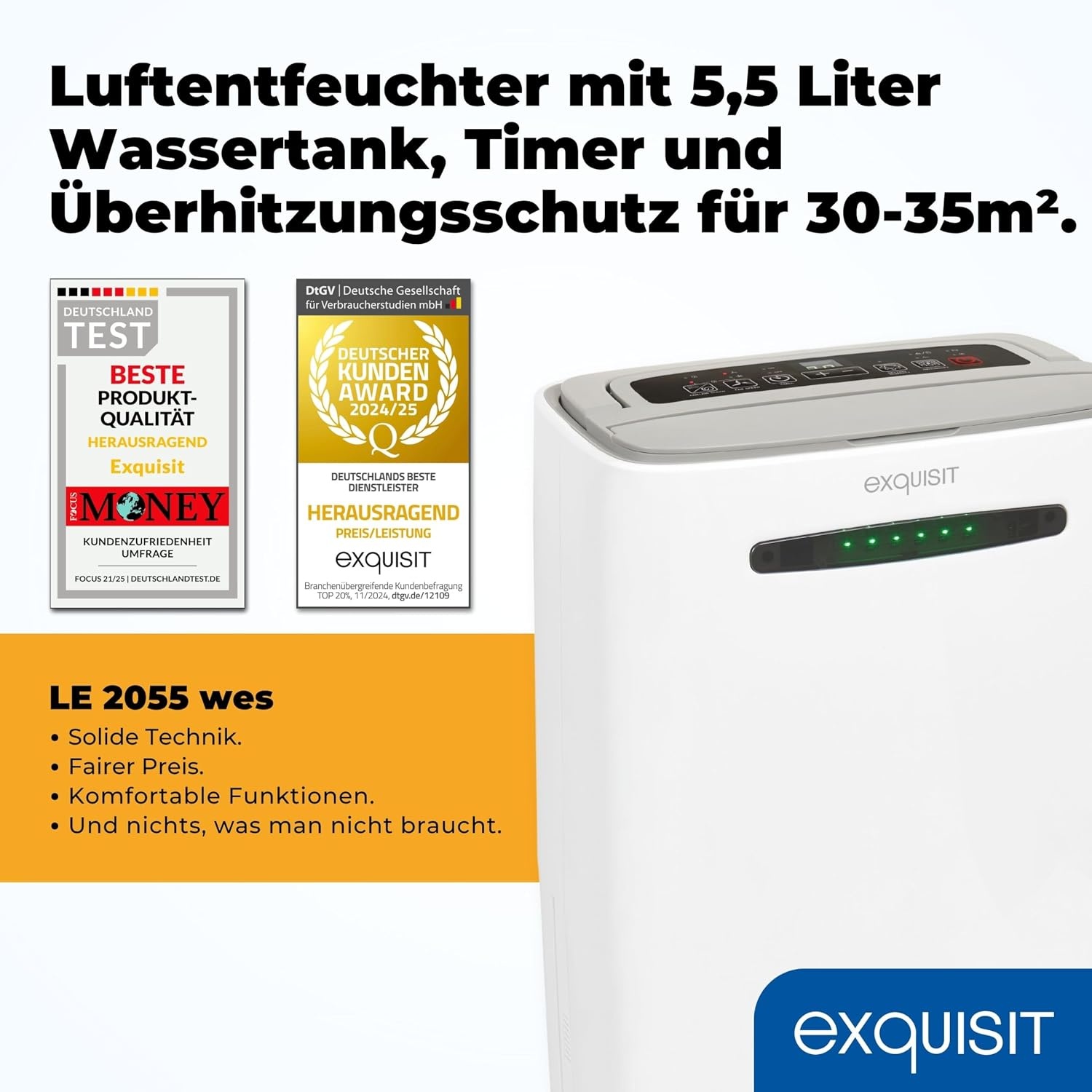 Exquisit Mobiele Luchtontvochtiger LE 2055 wes Wit 20L/dag - 34% Korting