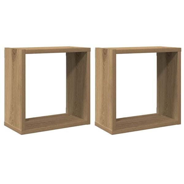 vidaXL Wandschappen kubus 2st 30x15x30cm bewerkt hout artisanaal eiken