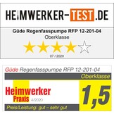 Güde Accu regentonpomp RFP 12-201-04 (12 V, 1500 l/h, test goed - zeer goed, droogloopbeveiliging, opvoerhoogte 11 m, max. korrelgrootte 0,5 mm, afsluitkraan, telescopische verstelling, incl. accu en