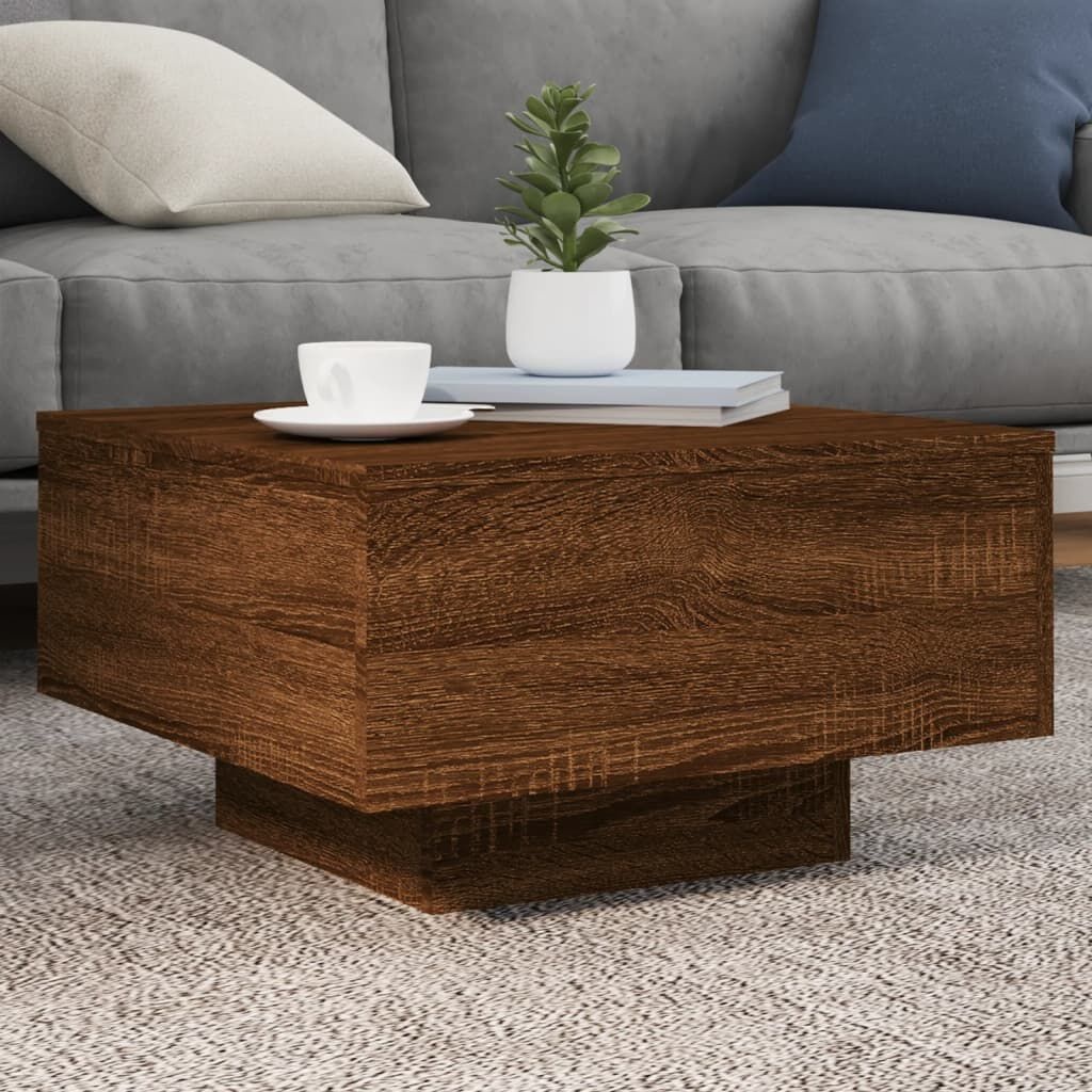vidaXL Salontafel met LED-verlichting 55x55x31 cm bruin eikenkleur