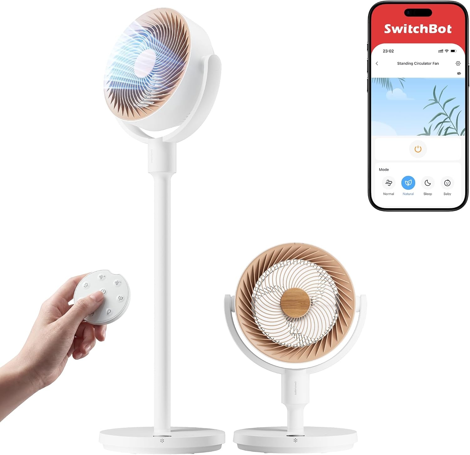 SwitchBot Slimme Vloerventilator met RGB-verlichting, Wit, in hoogte verstelbaar
