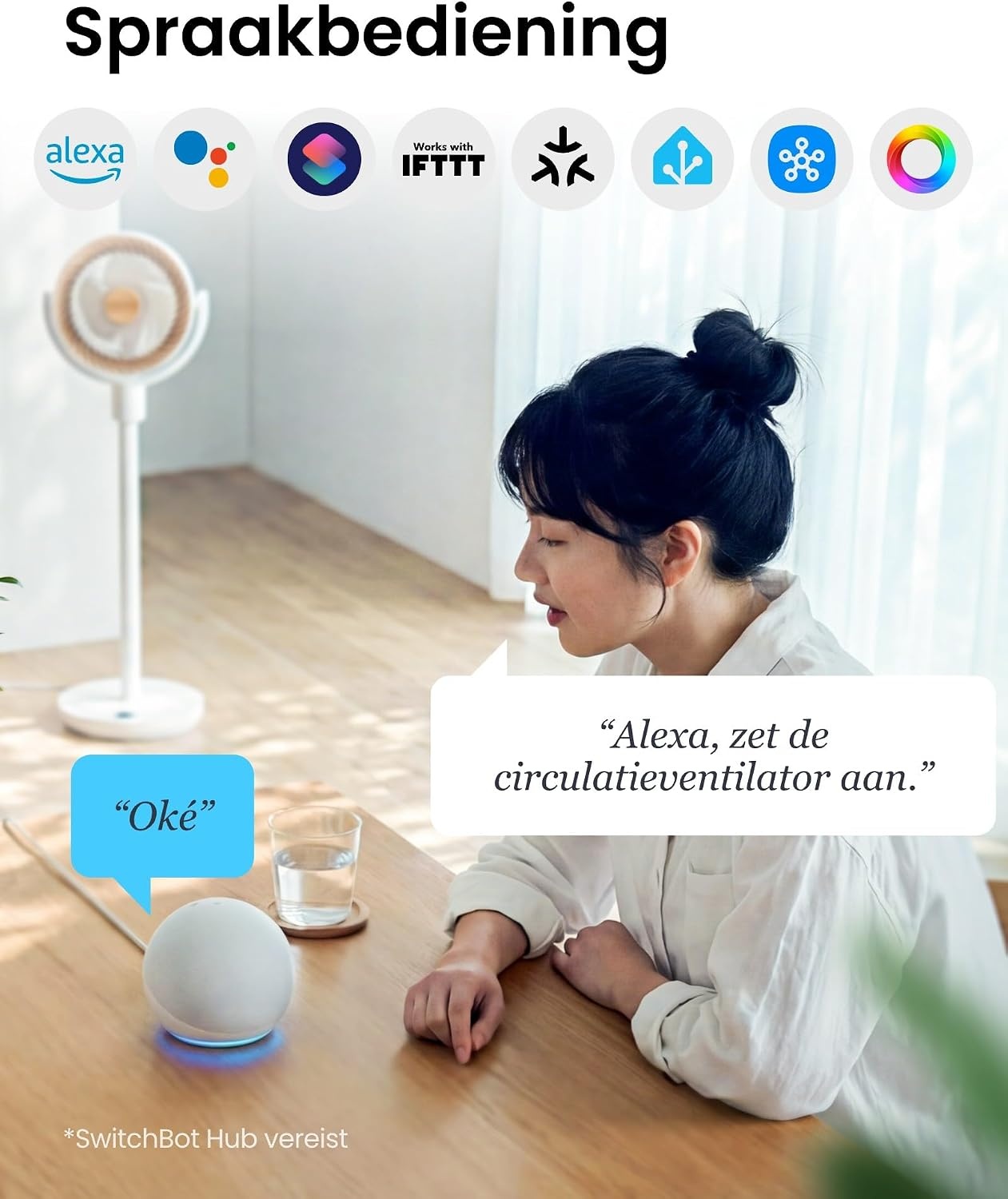 SwitchBot Slimme Vloerventilator met RGB-verlichting, Wit, in hoogte verstelbaar