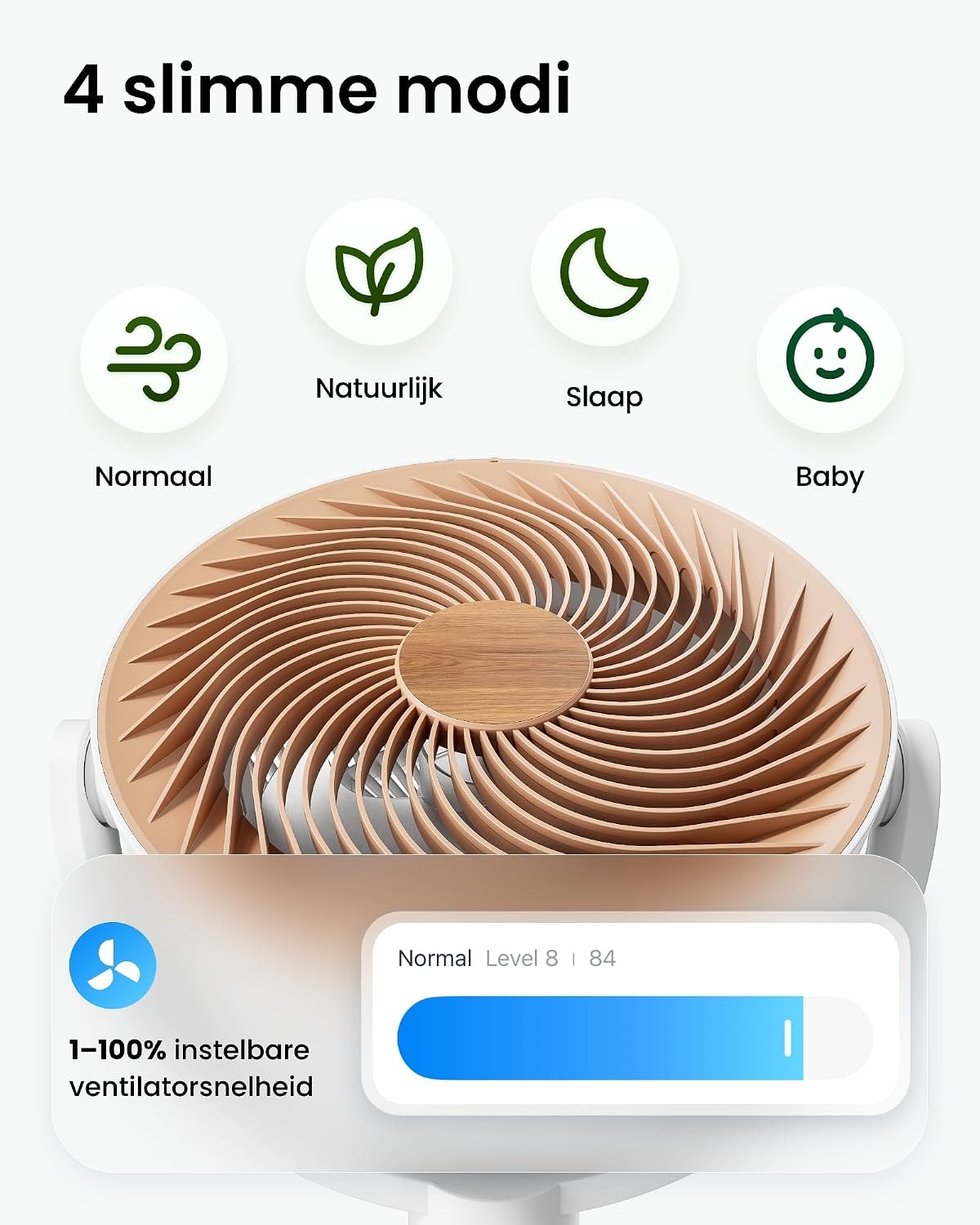 SwitchBot Slimme Vloerventilator met RGB-verlichting, Wit, in hoogte verstelbaar