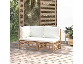 vidaXL 2-delige Loungeset met kussens bamboe crèmewit