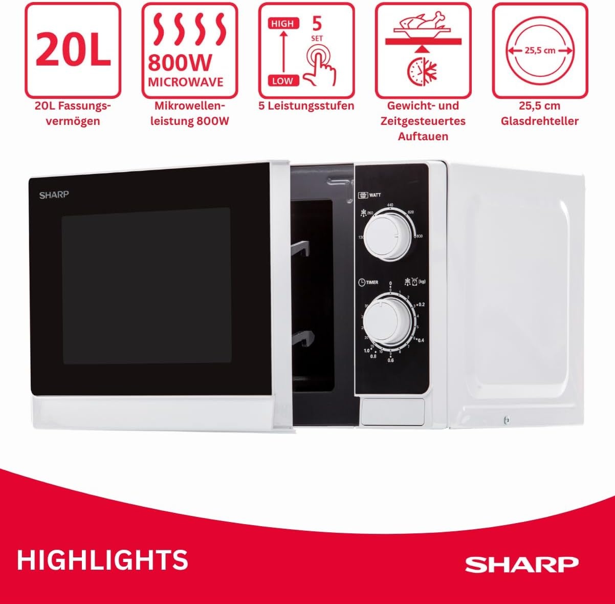 Sharp R200 WW Solo Magnetron - 20 Liter - 800 Watt - Wit