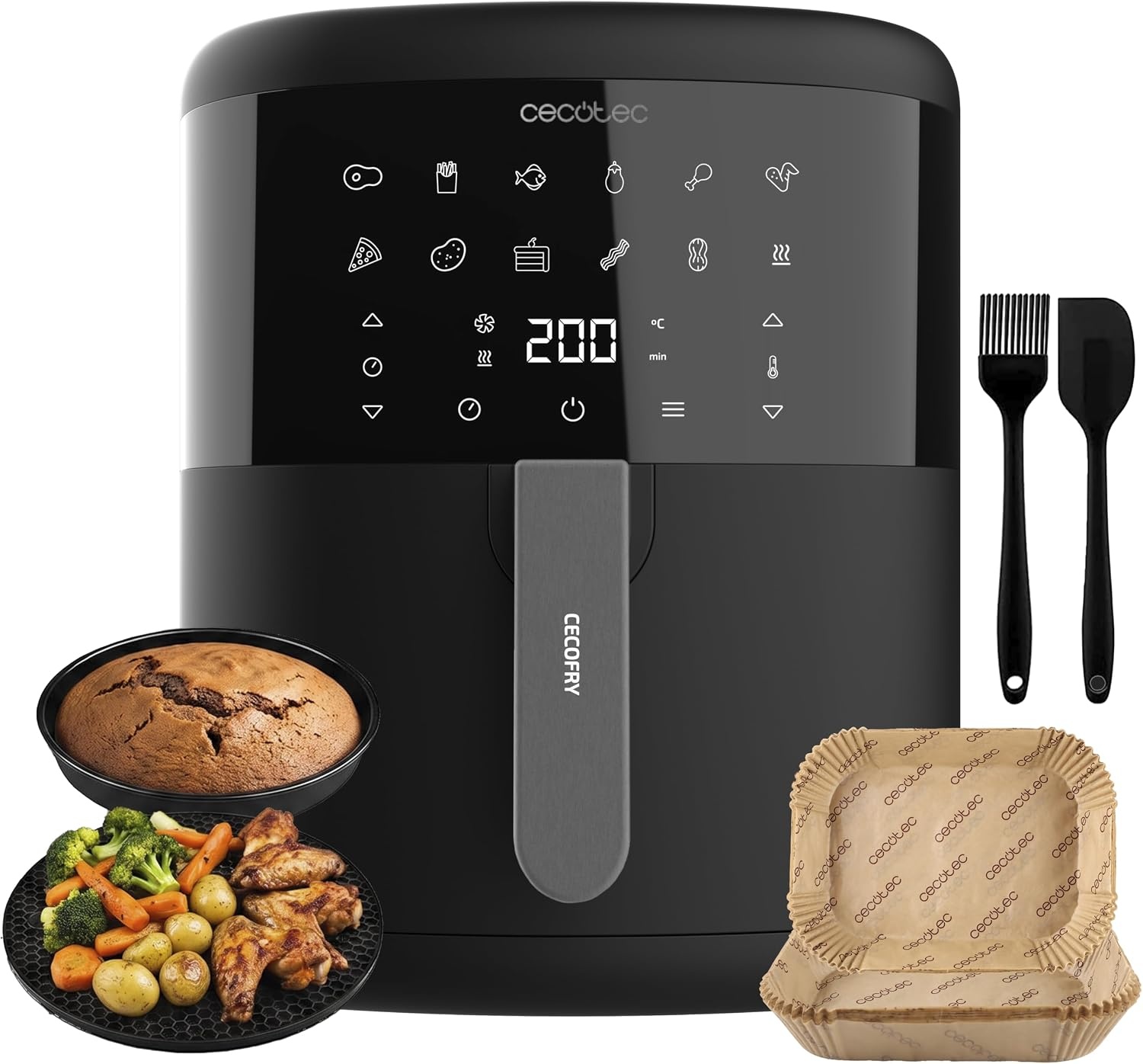 Cecotec Cecofry Bombastik 6000 Heteluchtfriteuse - 6 Liter - 1700W - Zwart - Inclusief Siliconen Accessoireset