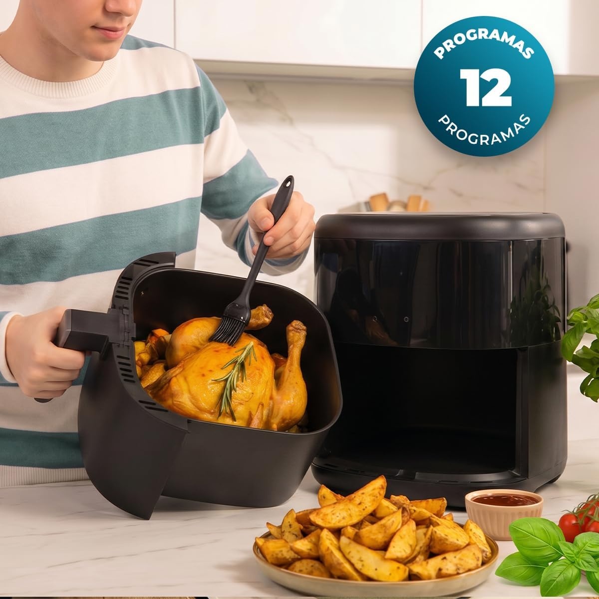 Cecotec Cecofry Bombastik 6000 Heteluchtfriteuse - 6 Liter - 1700W - Zwart - Inclusief Siliconen Accessoireset