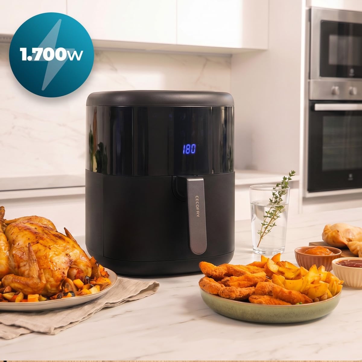 Cecotec Cecofry Bombastik 6000 Heteluchtfriteuse - 6 Liter - 1700W - Zwart - Inclusief Siliconen Accessoireset