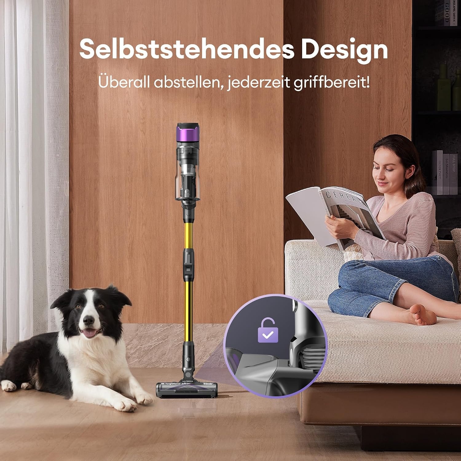 Ultenic U20 Stofzuiger, 55 kPa/60 min, GreenEye-technologie, Opvouwbare Buis, TangleTame Vloerborstel, Champagne met Paarse Accent, Krachtig voor Huisdierenhaar, Harde Vloeren en Auto's