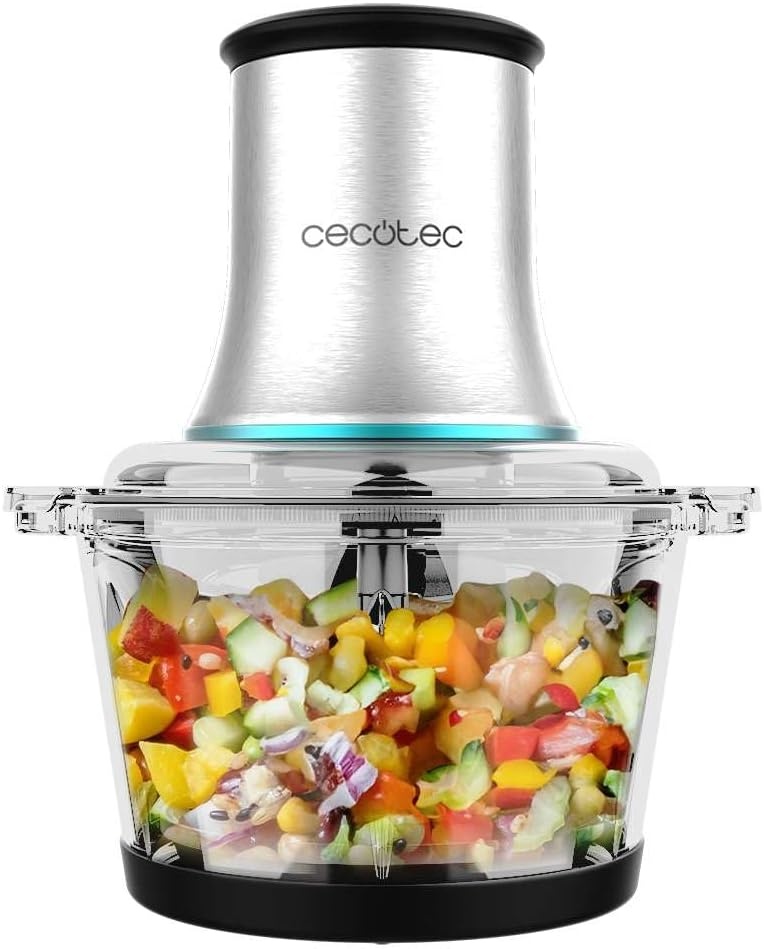 Cecotec Hakmolen ChopBeat 2000 Vindaloo Glass, 500W Vermogen, Hakt, Snijdt en Maalt, Roestvrijstalen Mes met 4 Bladen, 2 Snelheden, Glazen Kom van 500g