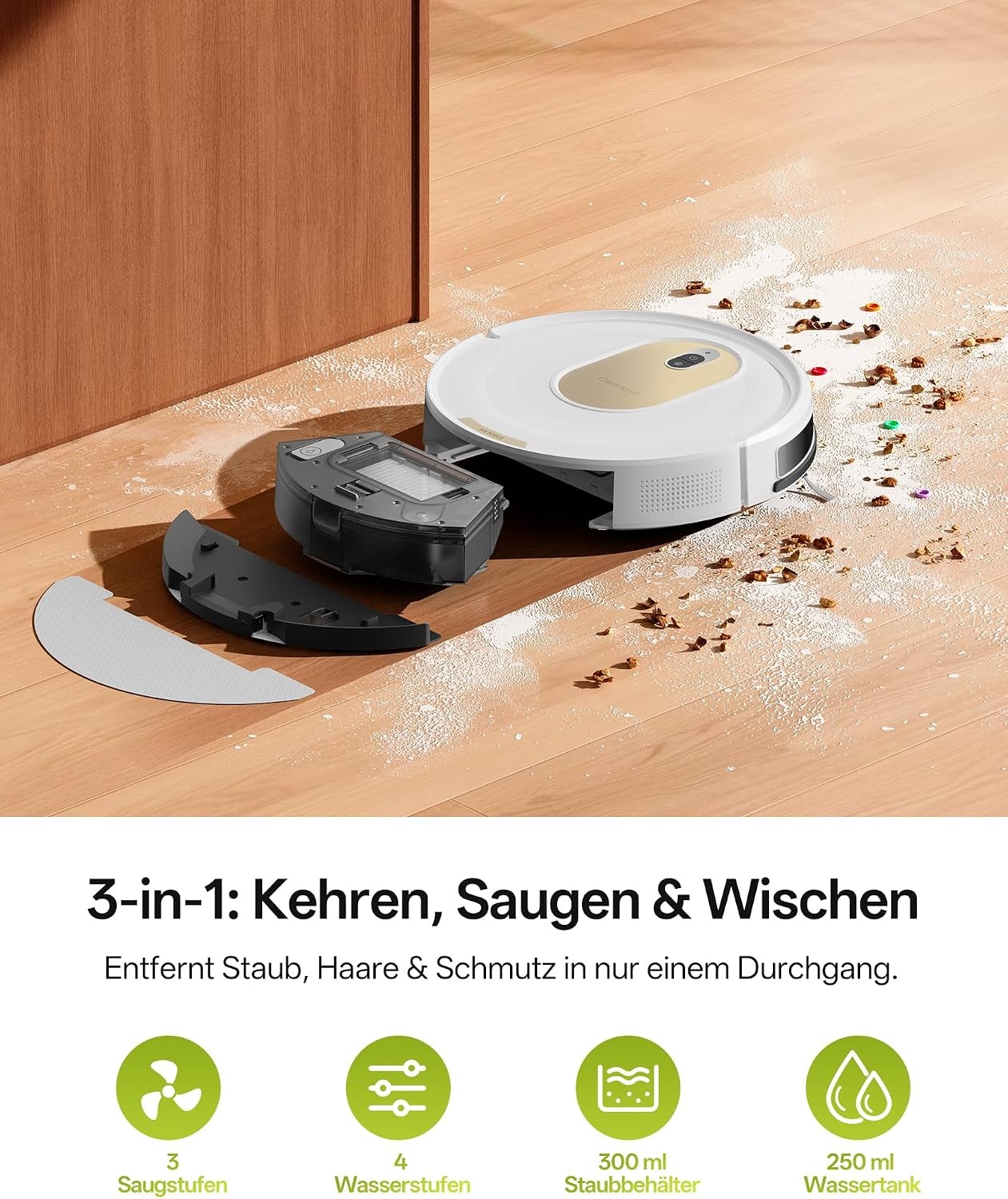 Vexilar Cleanova W8 Saugroboter - Witte Robotstofzuiger met Wischfunctie - 5000 Pa