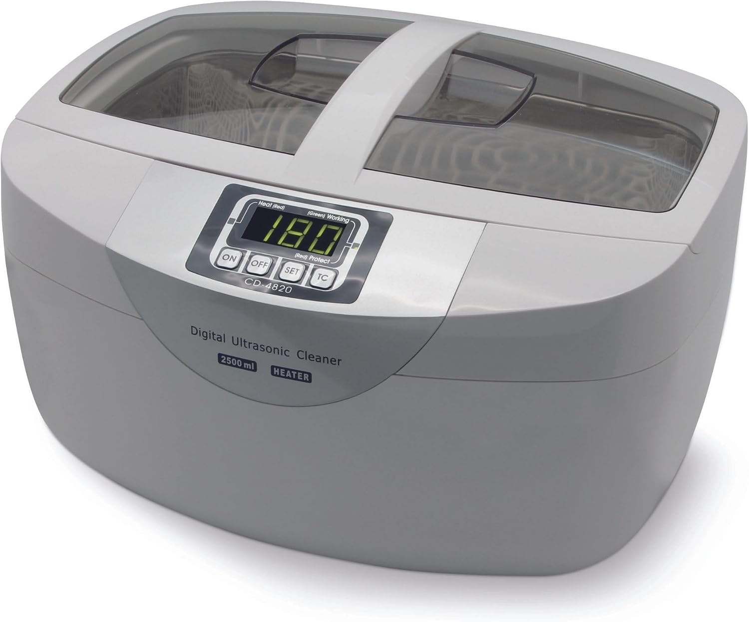 Perel Ultrasoon reiniger 2.6 L, ultrasonic cleaner 35 kHz, sieradenreiniger voor brillen horloges gebit munten sleutels, rvs tank, digitale timer, krasvrij, wit