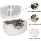 Perel Ultrasoon reiniger 2.6 L, ultrasonic cleaner 35 kHz, sieradenreiniger voor brillen horloges gebit munten sleutels, rvs tank, digitale timer, krasvrij, wit