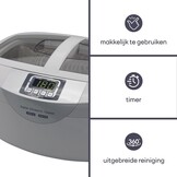 Perel Ultrasoon reiniger 2.6 L, ultrasonic cleaner 35 kHz, sieradenreiniger voor brillen horloges gebit munten sleutels, rvs tank, digitale timer, krasvrij, wit